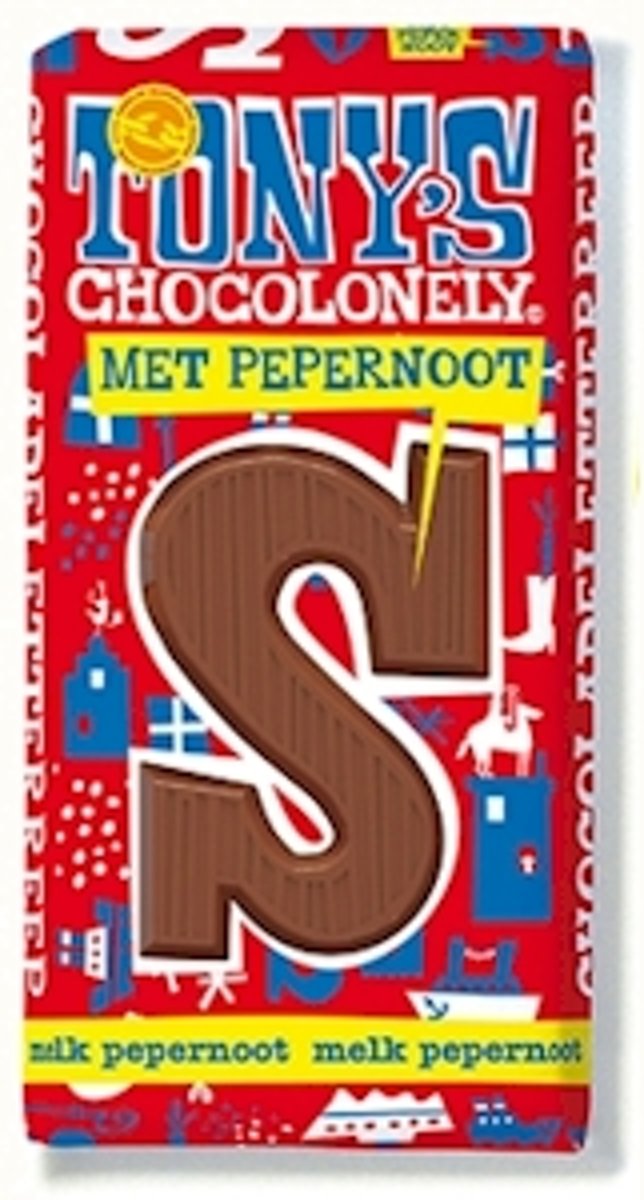 Tonys Chocolonely letterreep melk 32% met pepernoot 180g